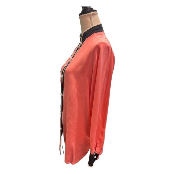 Vtg Bob Mackie Wearable Art Womens S Dragonfly Pink Mandarin Collar Silk Blouse - Picture 3 of 9